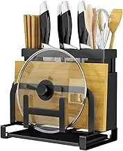 Multifunctional Cutting Board and Knife Drying Rack Kitchen Countertop Pot Lids Organizer Knife Block Holder with Drain Tray Utensil Holders Bakeware Cookware Chopping Board Storage Stand