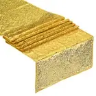 Gold Table Runner 71" x 12", Long Shining Sequin Table Runner, 2Pcs