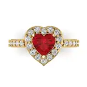 2.2ct Heart Halo Tourmaline Statement Engagement Wedding Ring 14k Yellow Gold