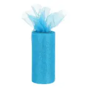 6" 25 Yards Glitter Tulle Ribbon Rolls Netting Fabric Teal Blue