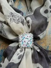 Feather and floral scarf slide, western accessories Custom Leather Craft Concho