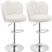 Bar Stools Adjustable Barstools with Back, Velvet Armless White Set of 2