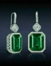 3CT Emerald Cut Green Emerald Diamond Drop/Dangle Earrings 14K White Gold Plated