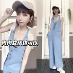 IZ闆娘實拍（自留大推❤️）S~XL 3釦 削肩 美背 繞頸 輕盈 牛仔 吊帶褲 背帶 連身褲