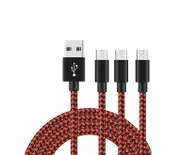 Catzon 1M 2M 3M 3Packs Micro USB Cable Nylon Braided Phone Cable Fast Charger Cable USB Cord -Red Black