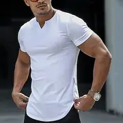 Men's T Shirt Short Sleeve V Neck Summer Plain Fashion Classic Comfortable Street Casual Sports Black White Pink Top Tee for Men