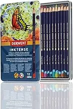 Derwent Inktense Permanent Watercolour Pencils 12 Tin, Set of 12, 4mm Premium Core Strength, Water-Soluble, Ideal for Drawing, Colouring & Painting on Paper or Fabric, Professional Quality (0700928)