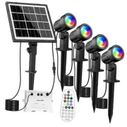 Solar Spotlight - IP66 Waterproof LED Solar Lamp, 4 Pieces with Ground Spike,