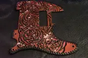 Leather pickguard Custom Tooled Leather Telecaster"Floral Riffs" Antiqued r/b la