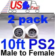 Lot2x 10ft PS2 6pin DIN Male~Female Extension Cable/Cord/Wire Mouse/Keyboard/KVM