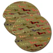 Floral Daschund Dog Wood Car Coaster Gift Set fit Car & Truck Cup Holder