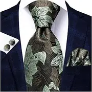 [VSOLS] Men's Blue Black Striped Tie 3.4" Tie Pocket Square Cufflinks Wedding Party Silk Tie Set (Color : SN-3332, Size : 59.06 * 3.35in)