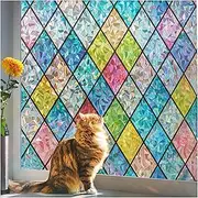 Beautysaid Rainbow Privacy Window Film: Stained Glass, No-Glue Frosted Window Film, Static Cling Film (Multicolor, 44.5x200cm）