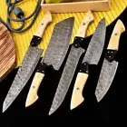 CUSTOM HANDMADE DAMASCUS STEEL KITCHEN CHEF KNIFE SET BONE HANDLE WITH ROLL BAG