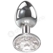 Adam &amp; Eve Small Clear Gem Metal Anal Plug With Velvet Drawstring Bag