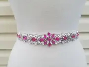 Wedding Belt, Bridal Belt, Crystal Rhinestones, Opal & Hot Pink colored Stones