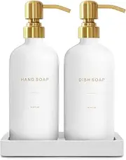 Prus Waso Gold Soap Dispenser Set, Glass Soap Dispenser with Gold Stainless Steel Pump, Perfect for Modern Kitchen Counter Decor. (Gold)