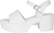 [Kassie Daniela] ~ CHECA ~ Women Open Toe Single One Band Lug sole Block Heel Sandals with Adjustable Ankle Strap Platform