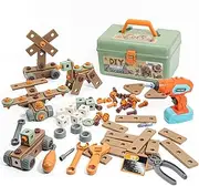 MR.TIMELAG Kids Tool Set - 144PCS Pretend Play Construction Toy with Tool Belt, Electric Drill & Building Blocks - STEM Learning Toys for Boys Girls Ages 3-8 Years Old