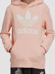 $45 Adidas Kid Girl's Trefoil Graphic Logo Long Sleeve Pullover Hoodie Size M
