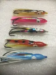 5 X 7cm LONG OCTOPUS SQUID JIGS ON 8OLB SHOCK MONO DROPPERS 4/0 HOOKS