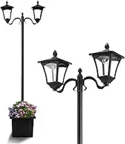 OGL 186cm Solar Led Light Post Planter Outdoor Street Garden Security Pole Lamp Driveway Pathway Patio Yard Lantern Double Lights