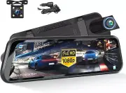 9.66" Mirror Dash Cam,1080P Touchscreen Rear View Mirror Front and Rear View Dua