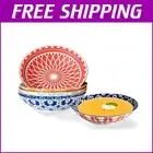 Elegant Lead-Free Pasta Serving Bowls - Set of 6 with Floral & Geometric Design