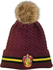 [GWCC] Licensed Unisex Harry Potter Gryffindor Cable Knit ski hat Beanie with Detachable Pom Pom, Suitable for Adults and Teens. Maroon, Maroon, One size