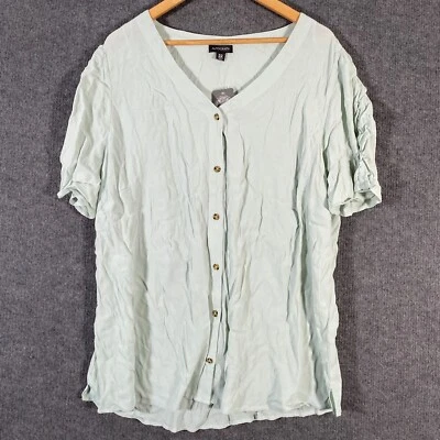 Autograph Shirt Womens 22 Plus Green Top Button Up Coastal Tunic Office City NEW