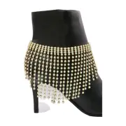 Women Gold Metal Boot Chain Bracelet Shoe Mint Beads Fringes Charm Wrap Around