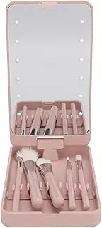 Travel Size Makeup Brushes Mini Set with Case, Light, Mirror, 5 Pcs Small Cosmetic Brushes, Brush Travel Essentials Kits for Women Girls, Foldable