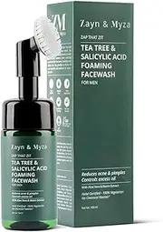 ZM Zayn & Myza Tea Tree & Salicylic Acid Foaming Face Wash | Tea Tree, Salicylic Acid, Holy Basil, Aloe Vera & Neem Extracts | Built-in Brush| Anti Acne Face Wash Reduces Acne, Pimples | 100 ML