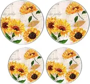 Round Gas Stove Burner Covers Set of 4,8 Inches and 10 Inches,Electric Stove Burner Covers,Metal Stove Burner Cover,Poster Hand Drawn Sunflower