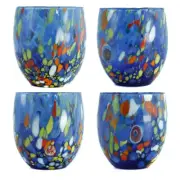 Set of Four 4 Murano Glass Blue Tumblers Millefiori