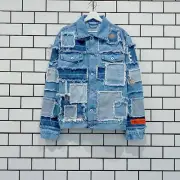 HERON PRESTON PATCHWORK TRUCKER JACKET BLUE LAST SIZE L SOLD OUT