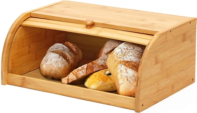 Natural Bamboo Roll Top Bread Box Kitchen Food Storage Assembly Required, Bamboo