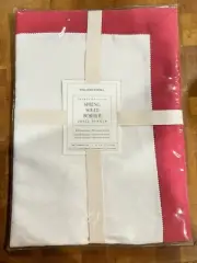 Williams Sonoma Linen Hemstitch White With Pink Border Table Runner 90” New