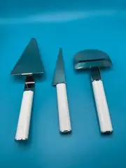 3Pc Serving Set Boda Nova Oval White Handle Stainless Flatware Cake Cheese Knife