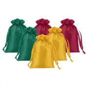 6Pcs 6" x 4" Satin Gift Bag with Drawstring,Gold/Green/Dark Red