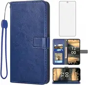 [Asuwish] Compatible with Nokia XR21 5G Wallet Case Tempered Glass Screen Protector Wrist Strap and Leather Flip Cover Card Holder Stand Cell Accessories Phone Cases for Women Men Blue