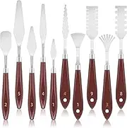 10Pcs Palette Knife Set, Stainless Steel Spatula Painting Knife Painting Mixing Scraper Pallet Knife with Wooden Handle for Color Mixing Oil Painting Supplies