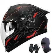 Full Face Motorcycle Helmet, ECE Approved Flip Up Anti-Fog Dual Visor Helmet for Adults Men and Women