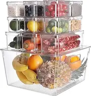 BestJJ Fridge Organizer, Stackable Organizer Bins with Lids, Fridge Storage Clear Containers, BPA-Free Plastic Pantry Storage Bins for Fruits, Vegetable, Food, Drinks (【16 Packs】)