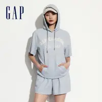 在飛比找momo購物網優惠-【GAP】女裝 Logo刺繡短袖帽T-灰色(520594)