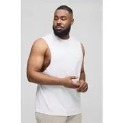 Mens White Plus Regular Fit Basic Drop Armhole vest