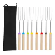 8Pcs Telescopic Barbecue Fork Stainless Steel U-shaped Double Skewers Smores Stick with Storage Bag Rust-proof BBQ Utensil for Hot Dog BBQ Picnic C...
