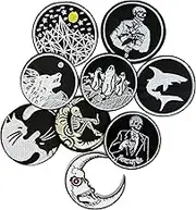 Cazzon Dark Embroidered Applique Iron On Patches for Backpacks, Rock Band Jackets, Cool Sew Patch Clothing, Jeans, Hats, DIY Accessories (Dark4 9 Pcs) (BD1028)