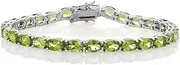 [Gem Stone King] Green Peridot Tennis Bracelet For Women in 925 Sterling Silver | 12.00 Cttw | Gemstone Birthstone | Oval 6X4MM | Length - 7 Inch