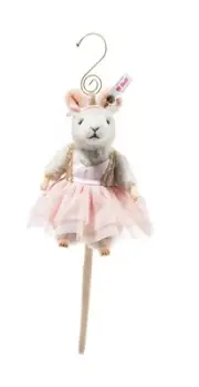 "STEIFF "BALLERINA MOUSE ORNAMENT” EAN 007354 - 4” LIGHT GREY QUALITY WOOL 2024
